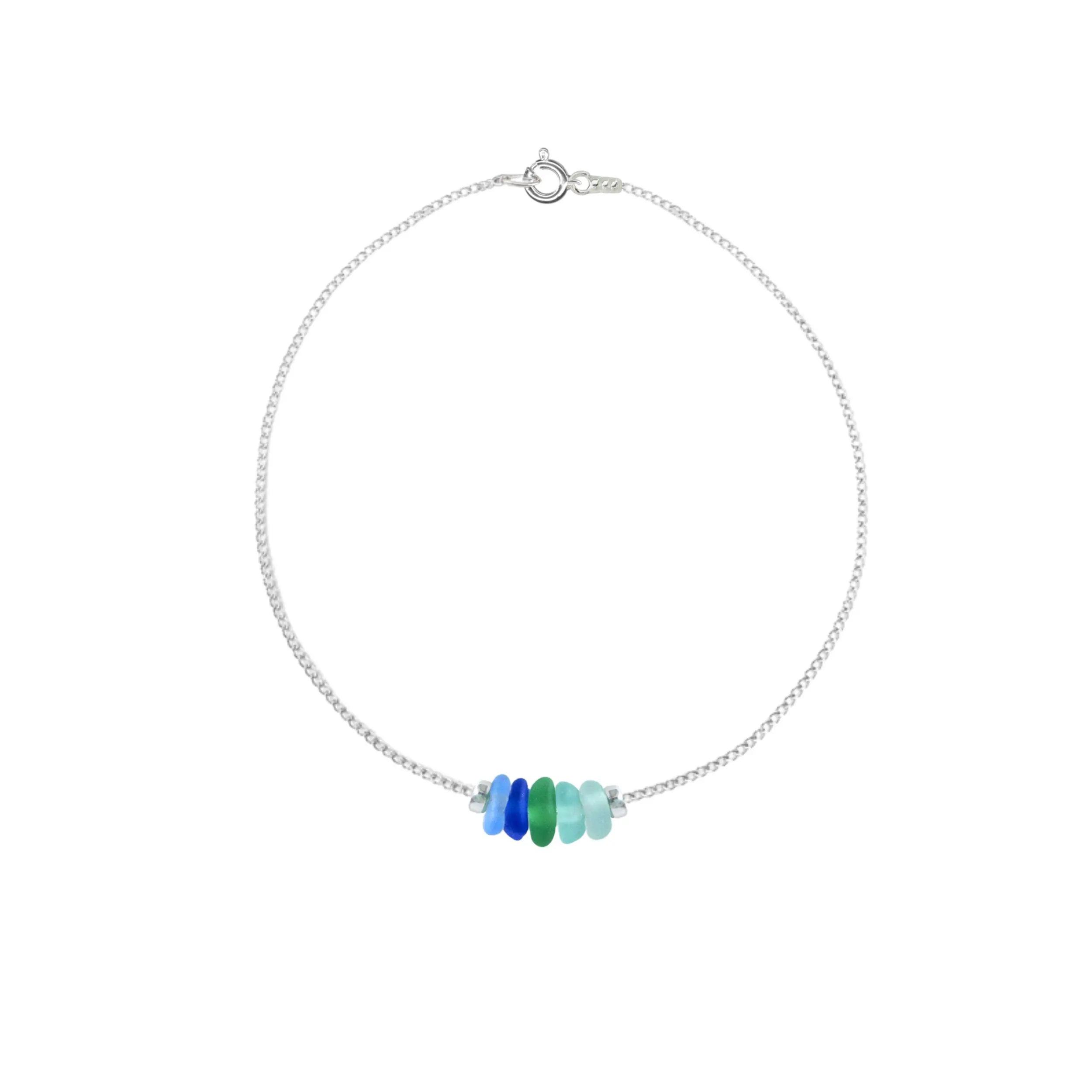 Dainty Aqua Sea Glass Bracelet in Sterling Silver - Perfect Beach-Inspired Jewelry Gift.
