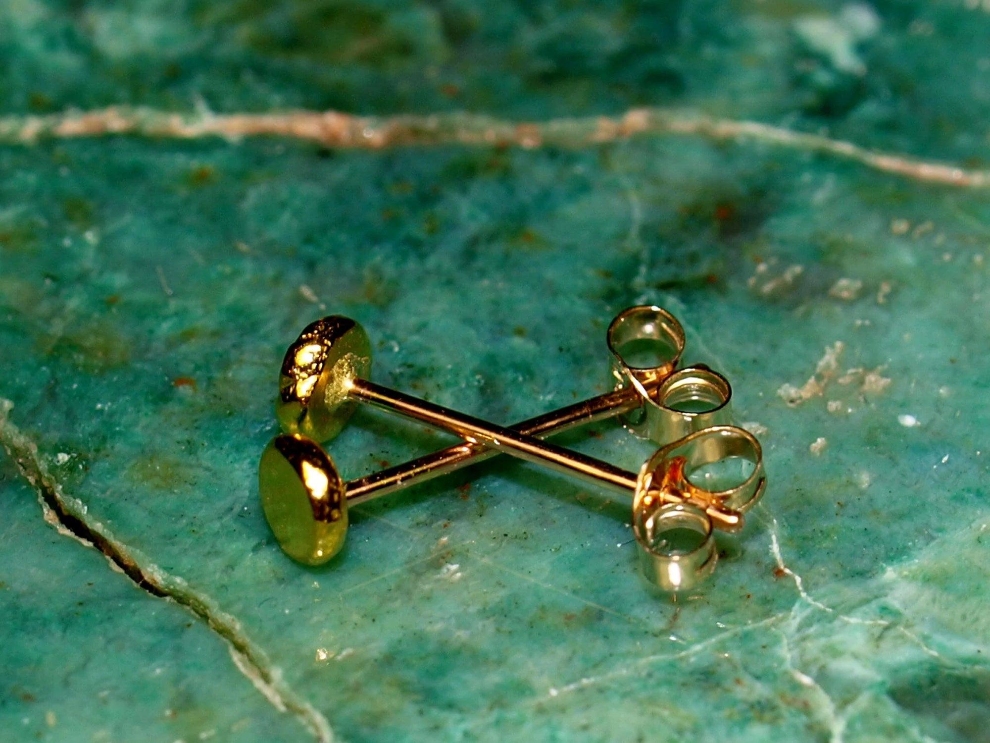 Radiant 24K Gold 3mm Minimalist Disc Stud Earrings - Timeless Elegance in Solid Gold.