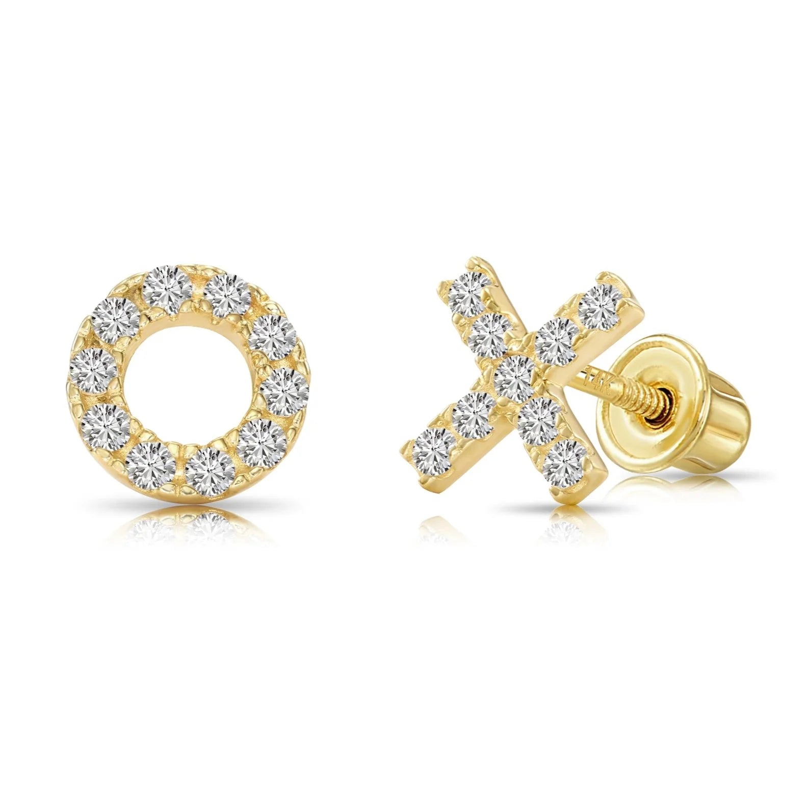 14K Yellow Gold XO Stud Earrings, Hugs and Kisses