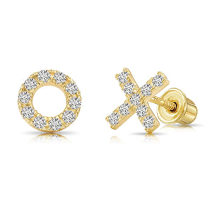 14K Yellow Gold XO Stud Earrings, Hugs and Kisses
