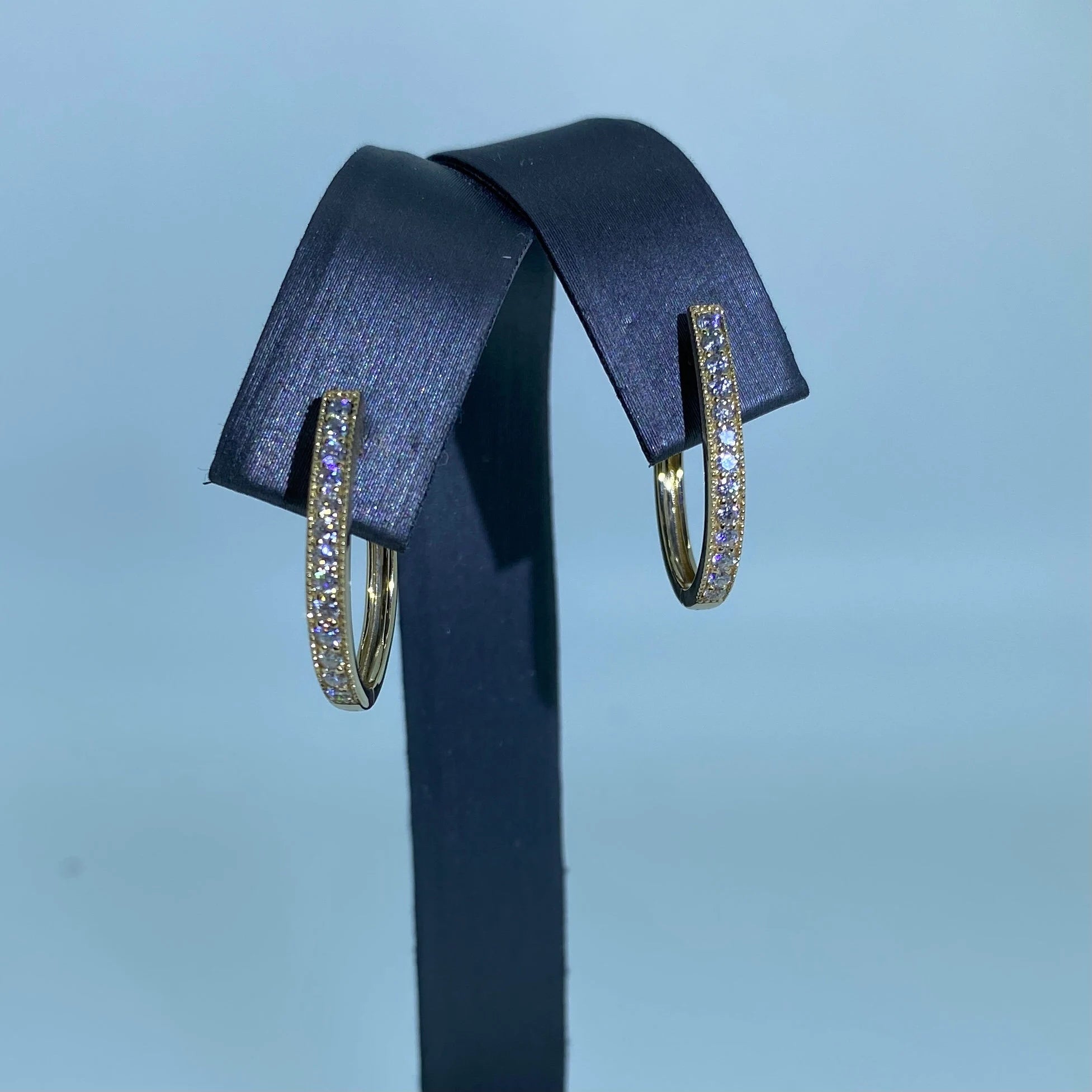 Lab Grown Diamond Hoop Earrings, 14K Gold U Shape, Handmade