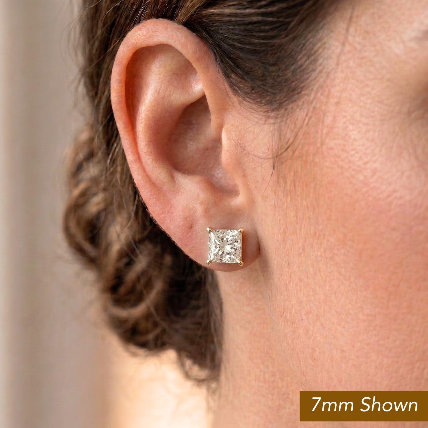 14K Solid White Gold Earrings, Square Studs with Cubic Zirconia Stones and 14K Solid Gold Butterfly Push-Backings, by TILO Jewelry