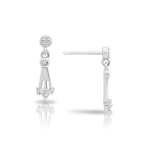 CZ Dangle Stud Earrings, Three Spoke in Sterling Silver