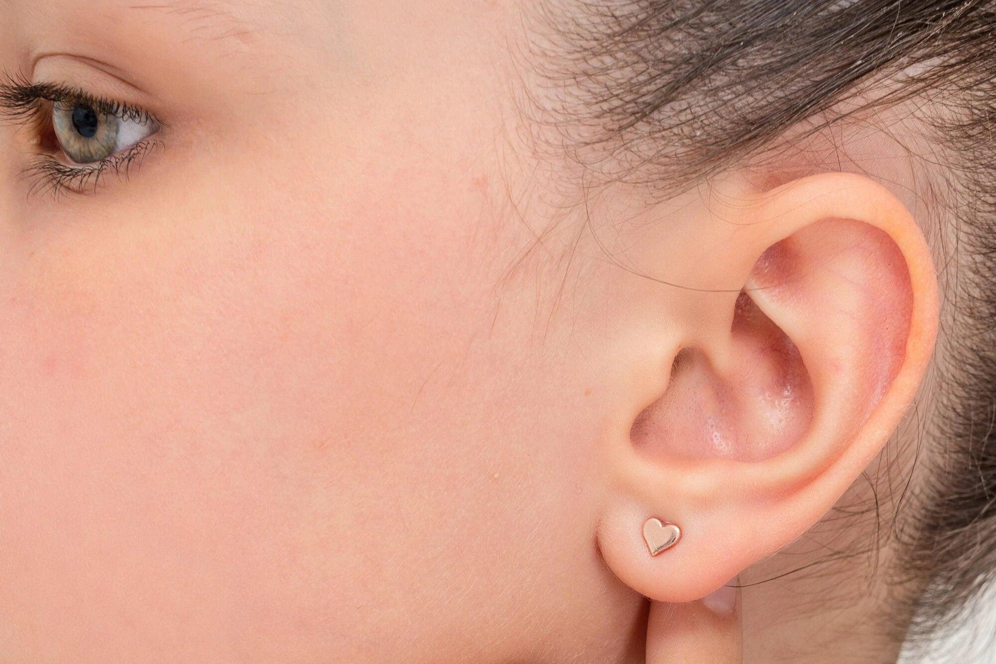 Dainty 925 Sterling Silver & 14K Gold Small Heart Stud Earrings - Perfect Gift of Luck!.