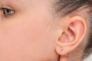 Dainty 925 Sterling Silver & 14K Gold Small Heart Stud Earrings - Perfect Gift of Luck!.