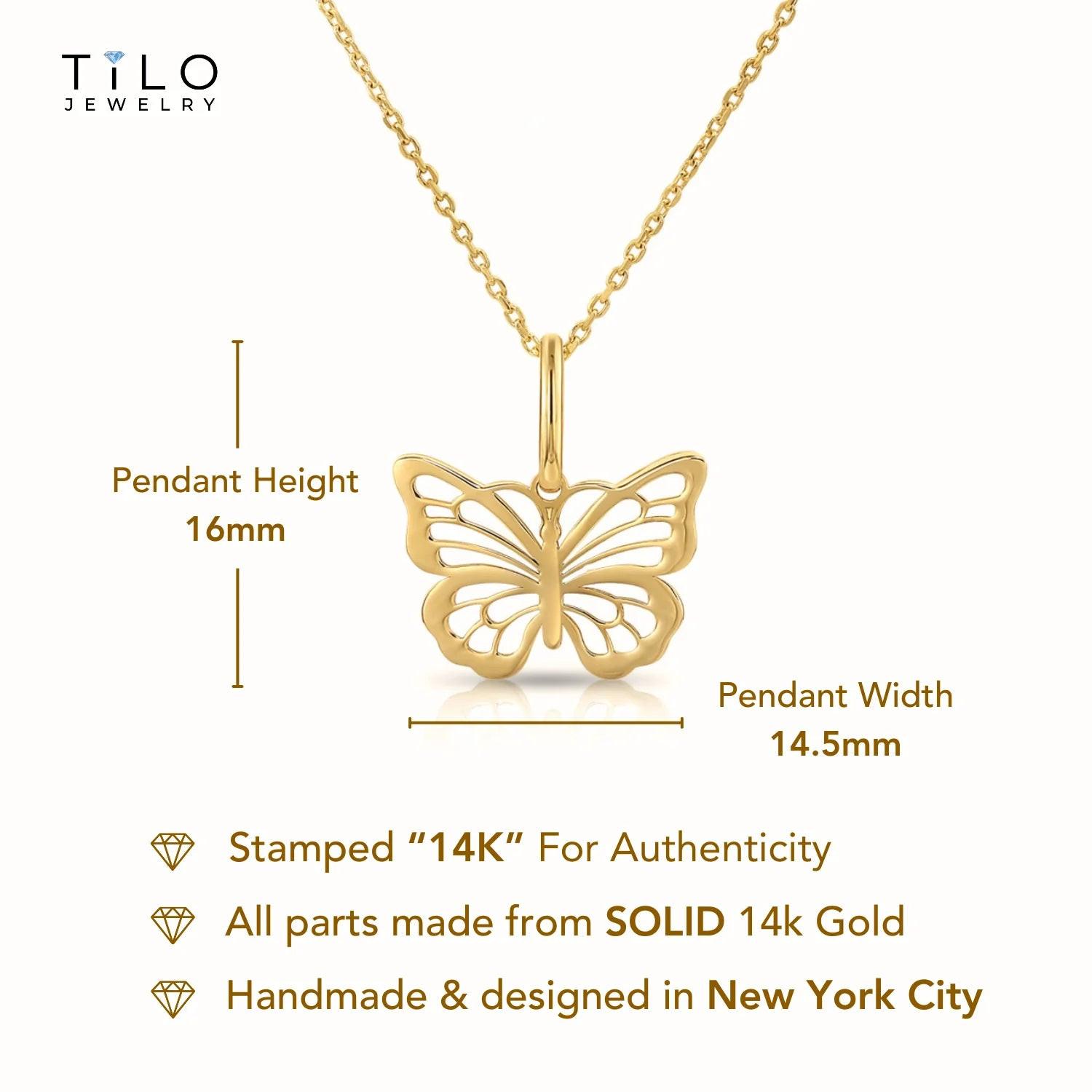 Elegant 14K Yellow Gold Butterfly Pendant Necklace - Graceful Charm for Every Occasion.