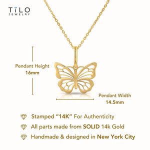 Elegant 14K Yellow Gold Butterfly Pendant Necklace - Graceful Charm for Every Occasion.