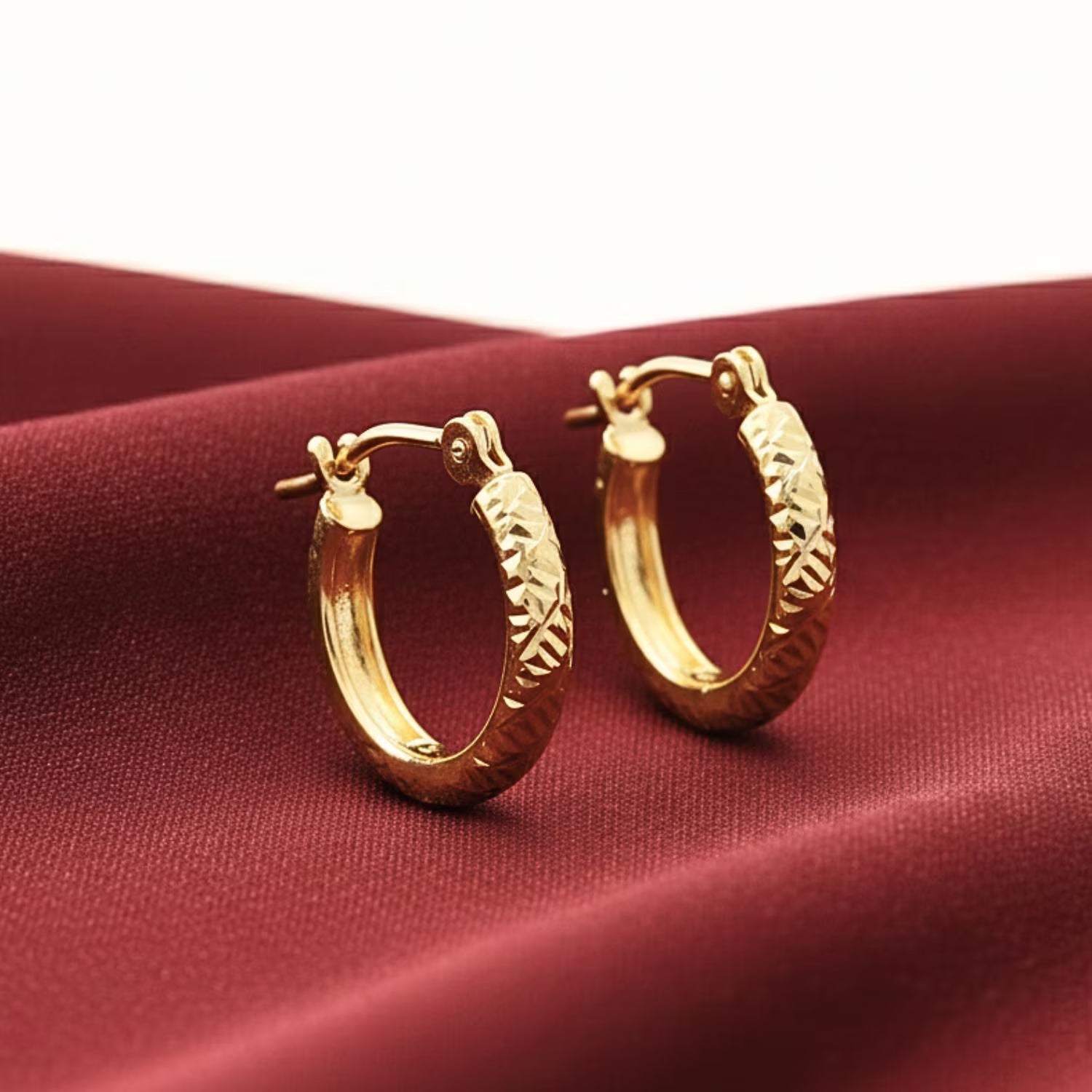 14K Solid Gold Small Hoops, Fancy Hand Engraved Hoop Earrings, 2Mm Thin, Designer Hoops Handmade by TILO Jewelry