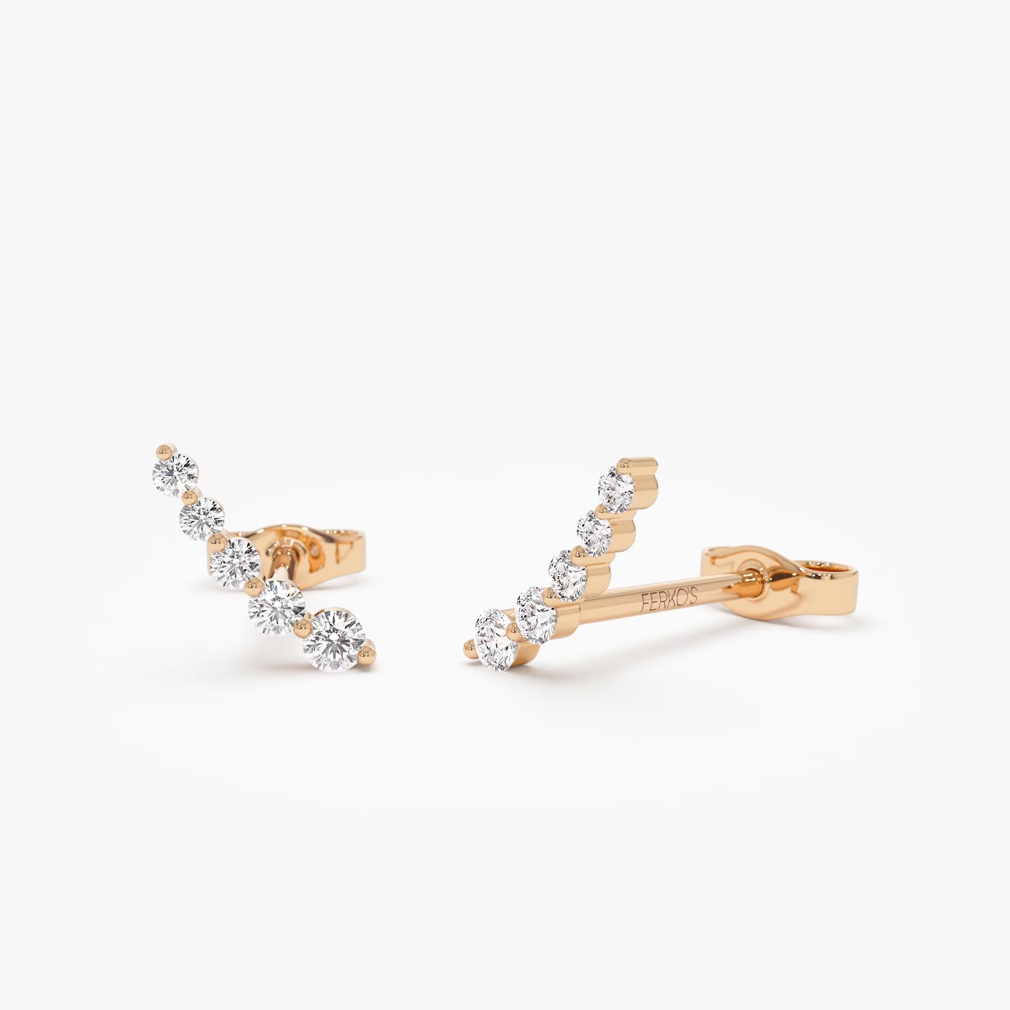 Diamond Ear Crawler Earrings, 14K Solid Gold Ear Climber Studs, Dainty Curved Natural Diamond Ear Climber Earrings, Best Birthday Present