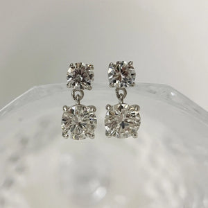 Genuine Moissanite Double Drop Earrings: Platinum Overlay Sterling Silver