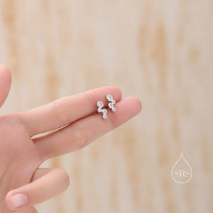 Clear CZ Bubble Cluster Stud Earrings in Sterling Silver, Silver or Gold, Bezel CZ Cluster Earrings, CZ Wing Earrings, Mini Crawler