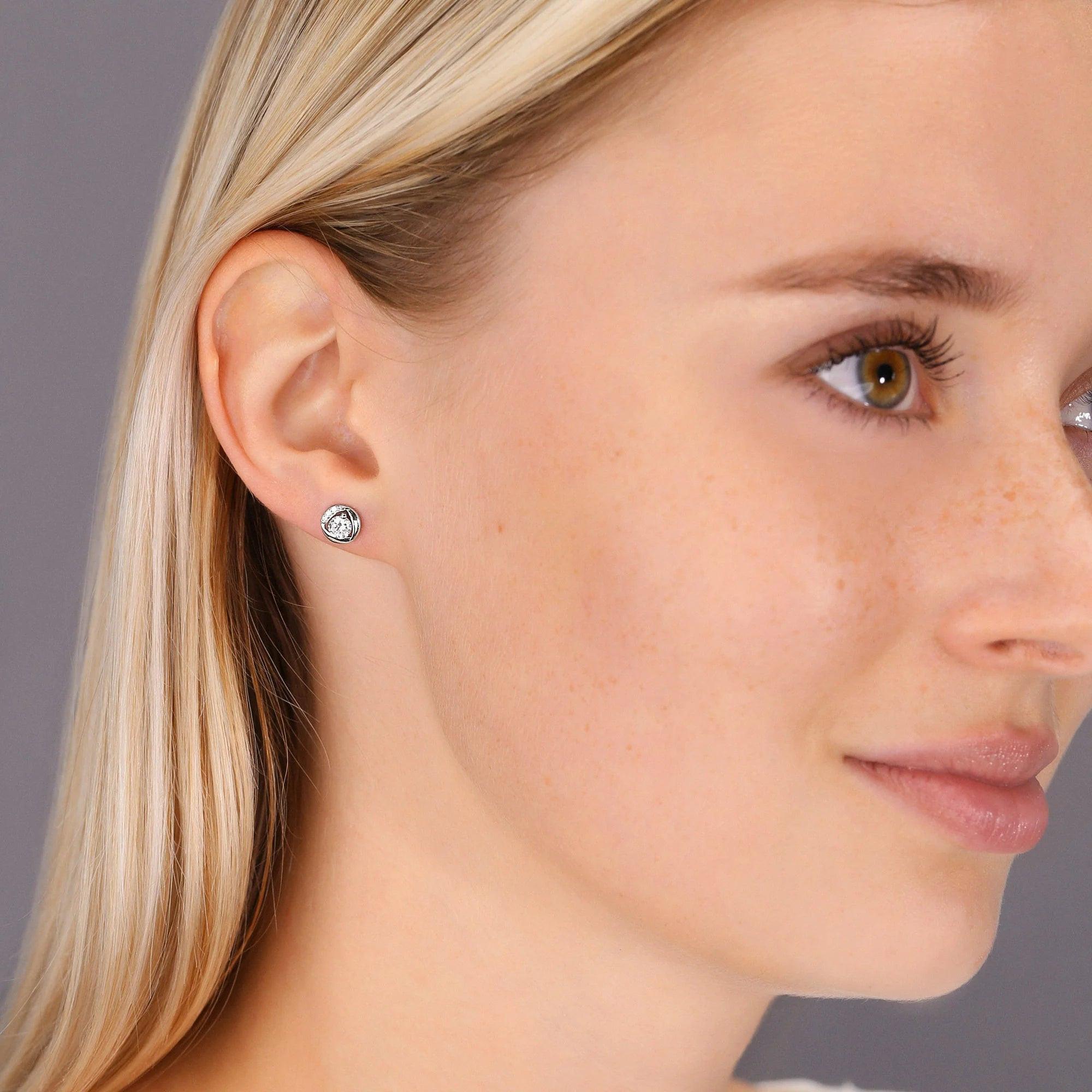 Stunning CZ Round Stud Earrings in Elegant Sterling Silver.