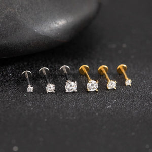 Moissanite Sterling Silver Labret, 18G Flat Back Stud