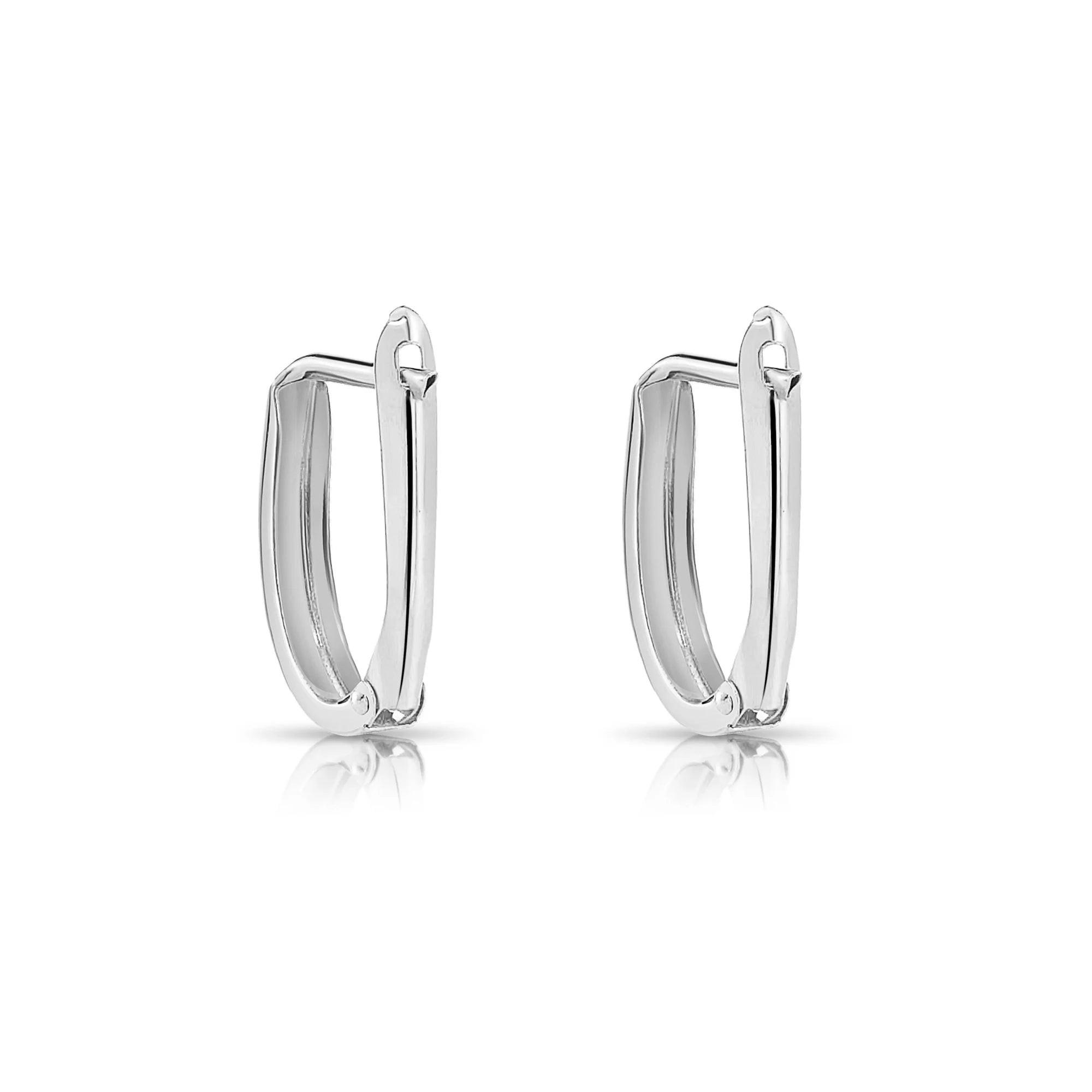 Stunning Handmade 14K White Gold Shiny Oval Huggie Hoop Earrings.