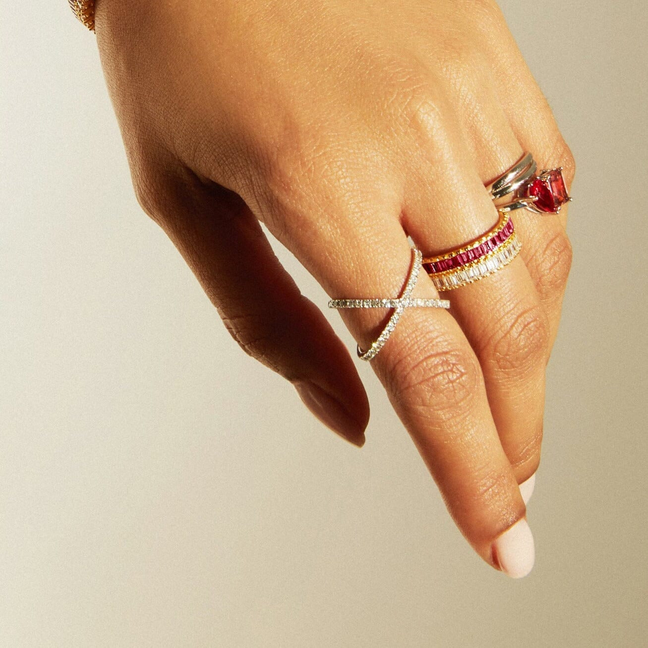 Lab Grown Red Ruby Baguette Eternity Ring NikNenz™ Premium Gold & Diamonds