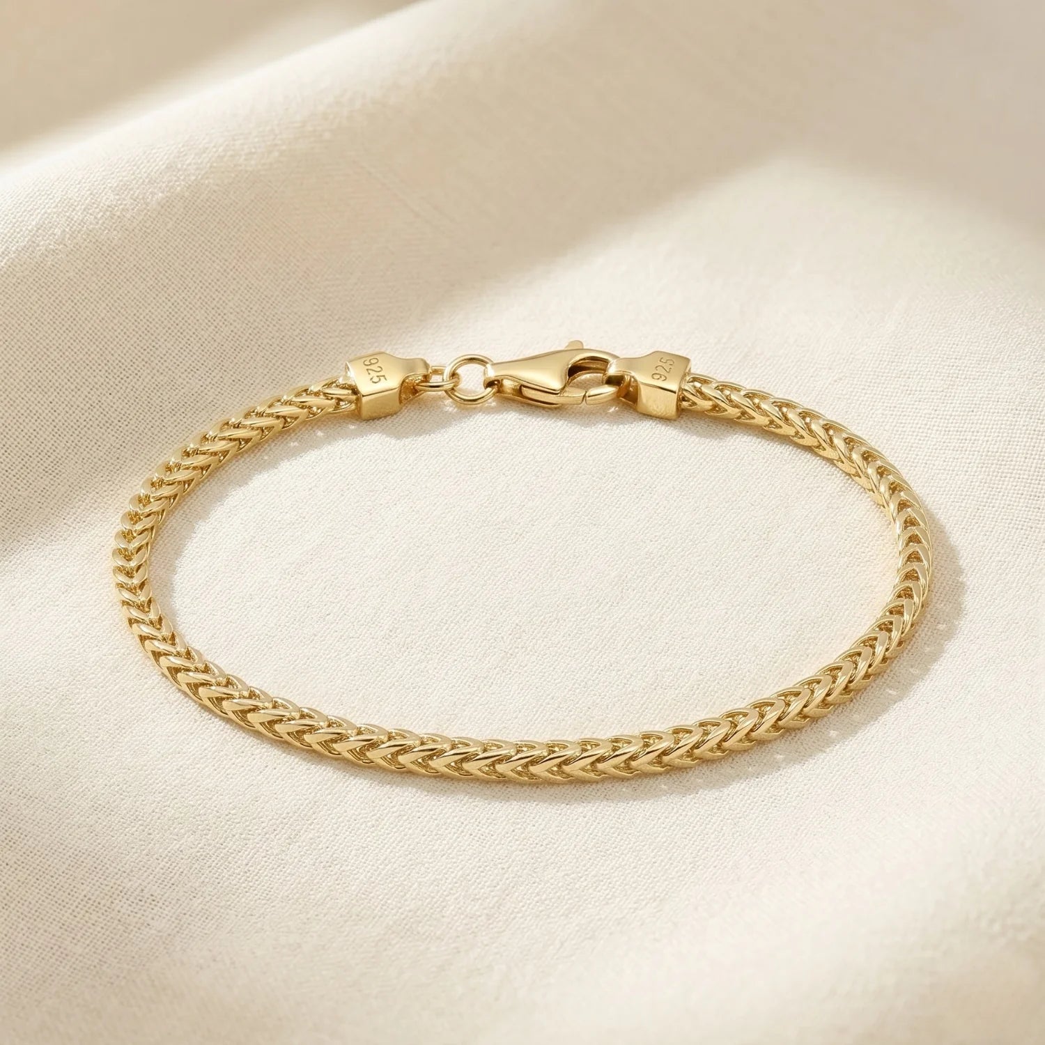 14K Gold Plated Italian Franco Chain Bracelet, Solid Sterling Silver, with Lobster Lock, 7 Inches