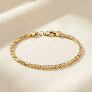 14K Gold Plated Italian Franco Chain Bracelet, Solid Sterling Silver, with Lobster Lock, 7 Inches