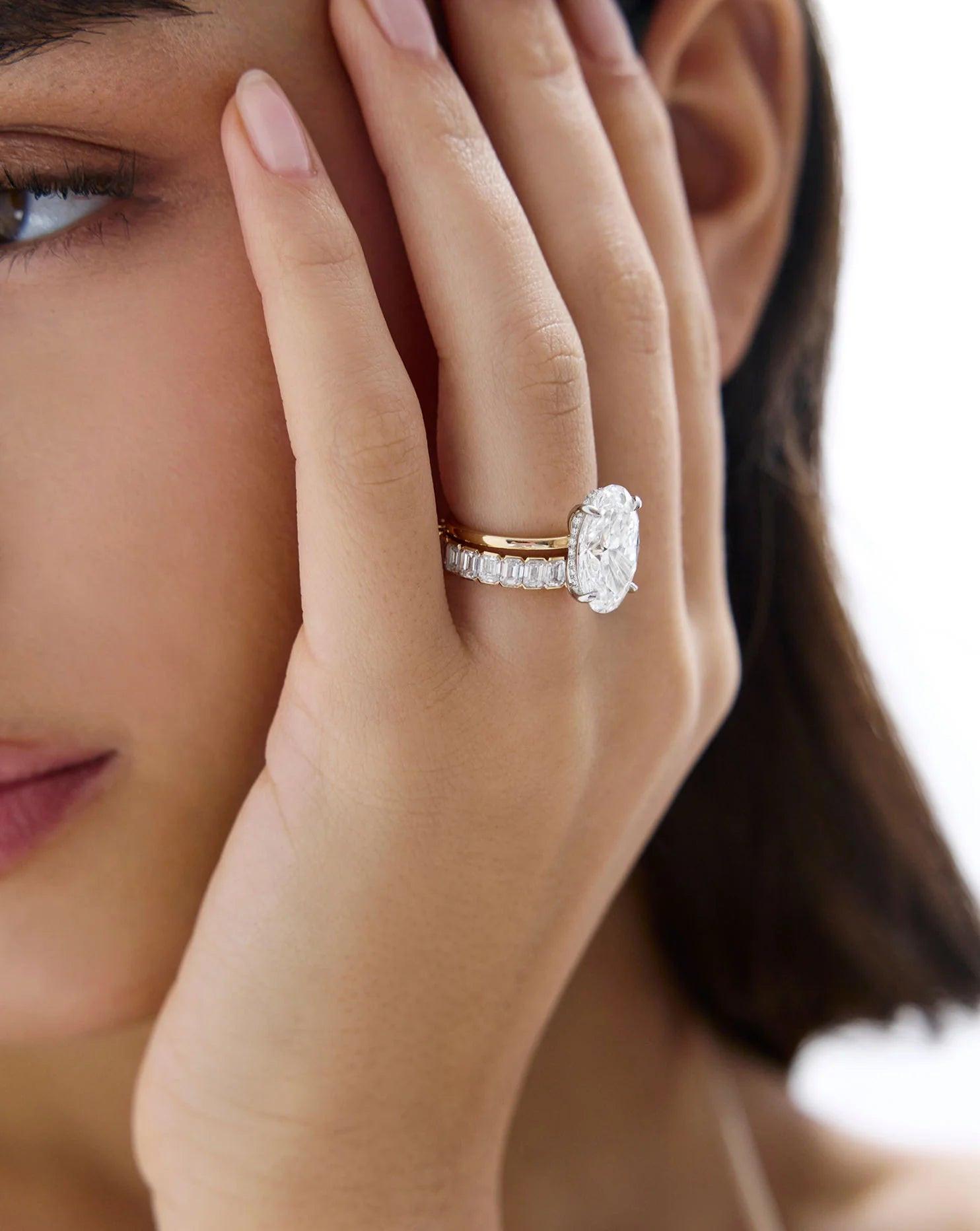 Stunning 3.49ct Oval Lab Diamond with Whisper Thin® Hidden Halo Setting.