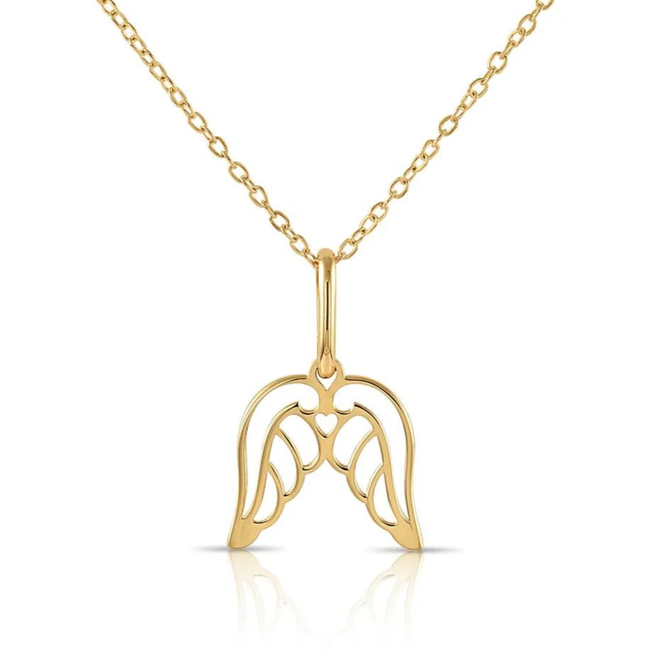 Exquisite 14K Yellow Gold Angel Wings Pendant with 18" Necklace – A Touch of Elegance.