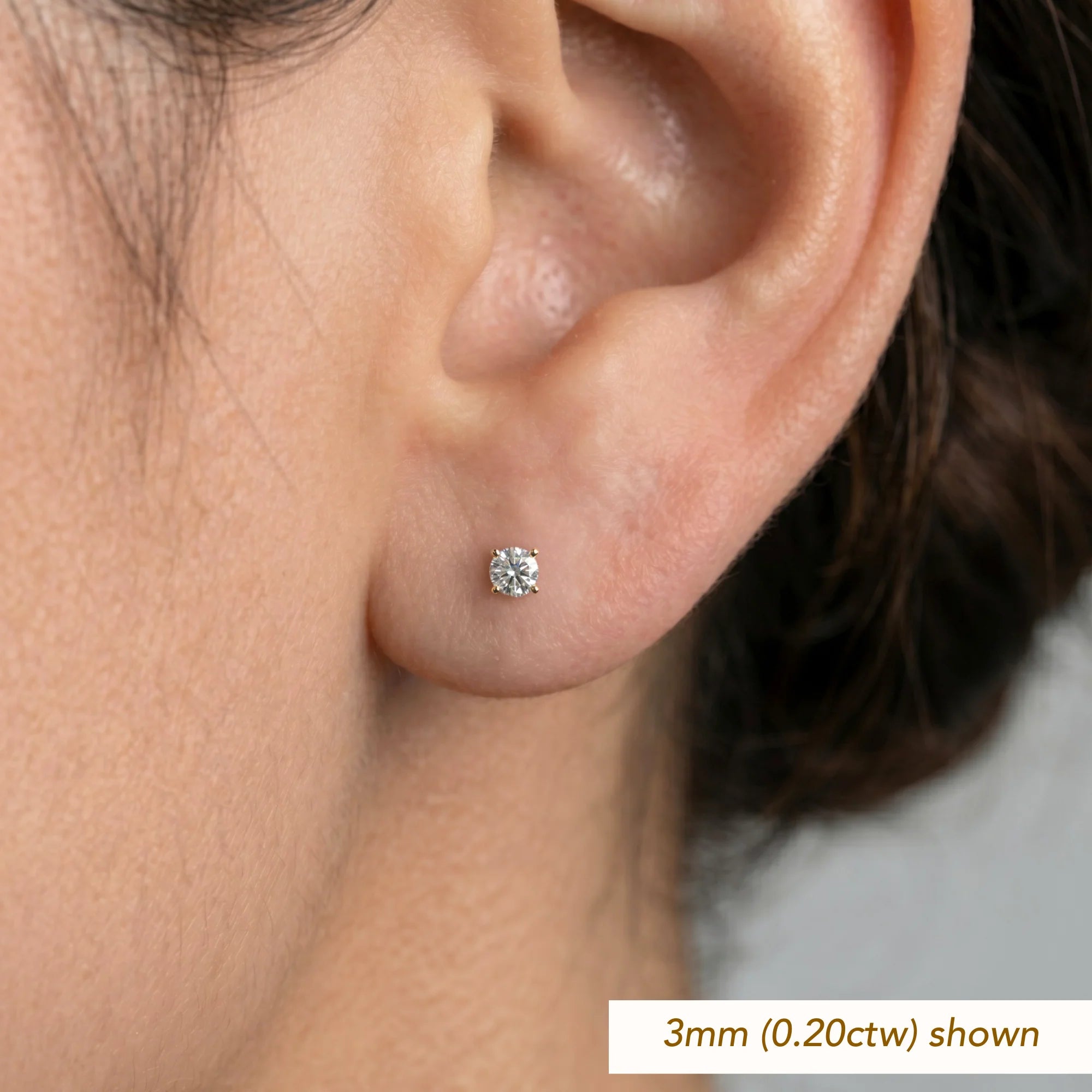 14K Yellow Gold round Brilliant-Cut Lab Diamond Stud Earrings, Screwback