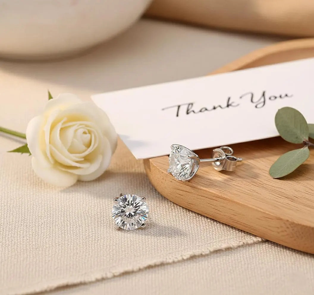 Sparkling Lab Grown Diamond Stud Earrings | 5, 6, 7 or 8Mm | Silver Dainty Minimalist Studs | round Cut Diamonds | Gift for Her