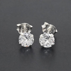 925 Sterling Silver round Earrings Studs Clear Tiny Small One Pair
