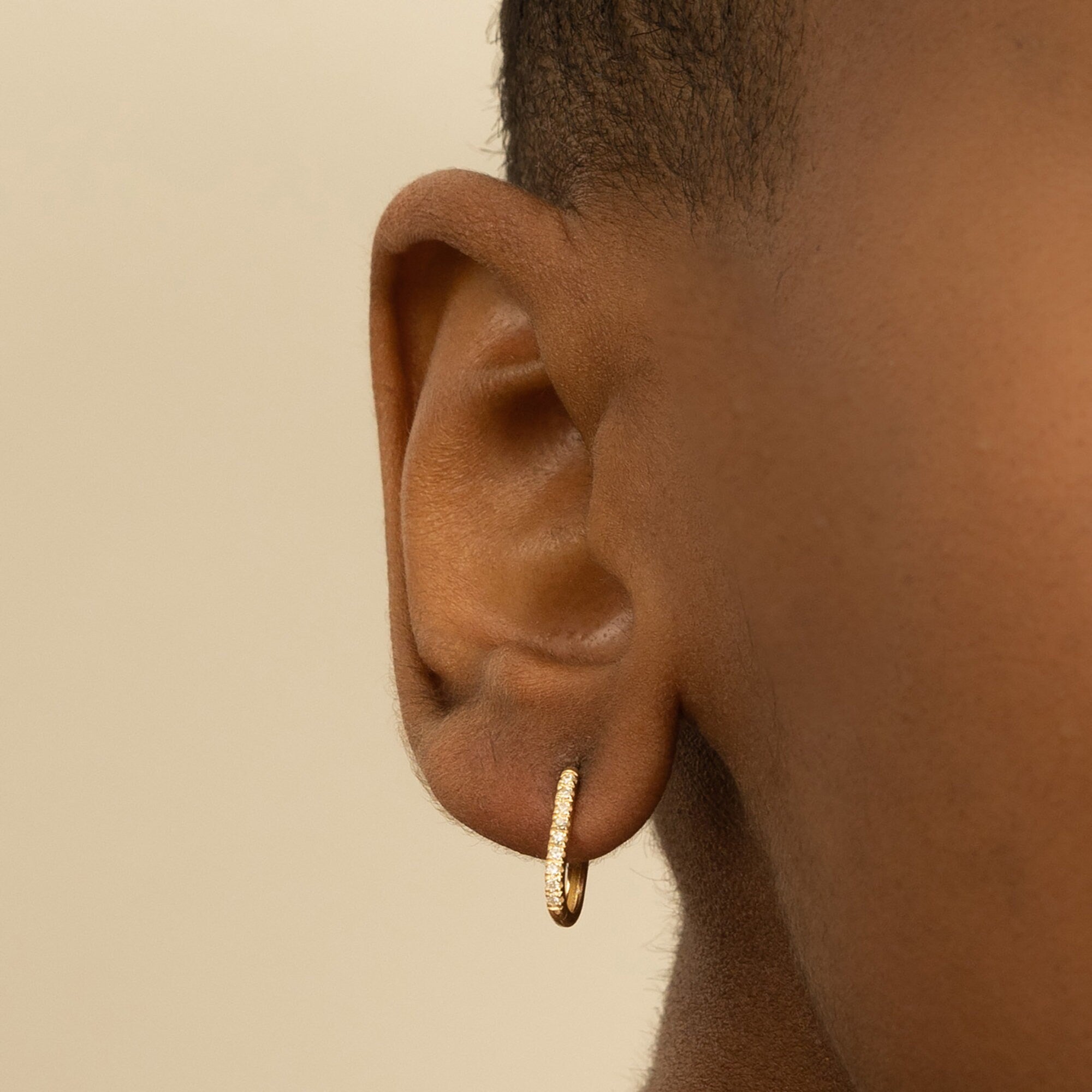 14K Gold Diamond Huggie Earrings, Micro Pave U-Hoop