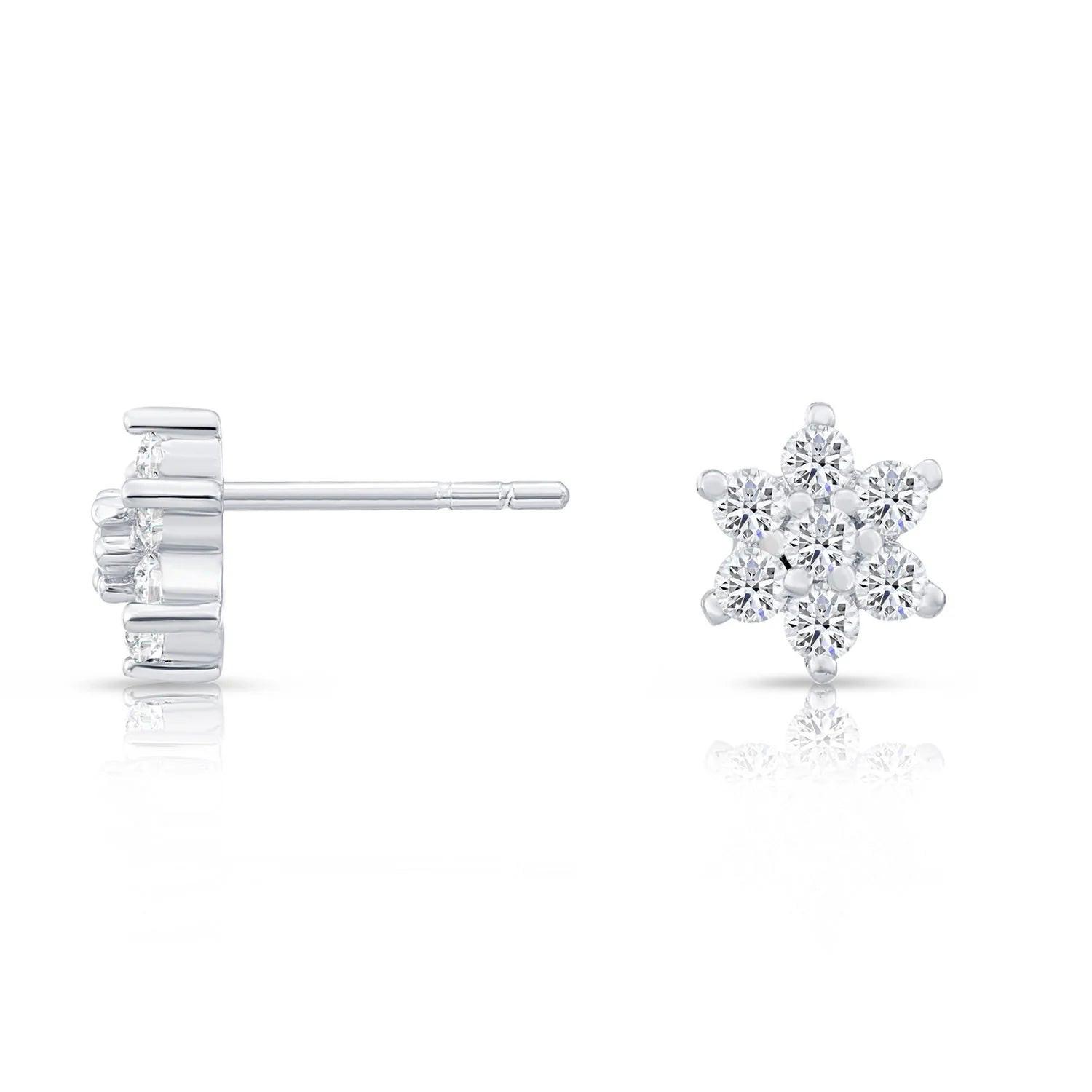 Elegant Sterling Silver CZ Flower Stud Earrings - Sparkle with Style!.