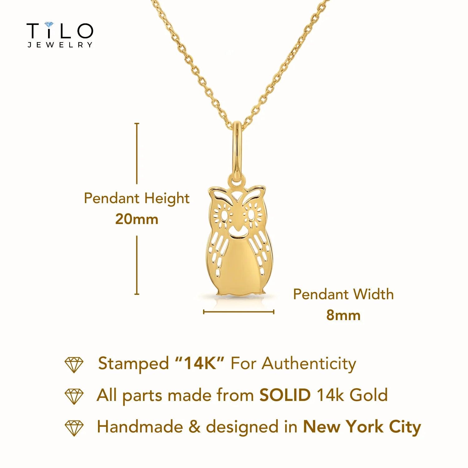 Charming 14K Yellow Gold Owl Pendant Necklace - Elevate Your Elegance with a Whimsical Touch.
