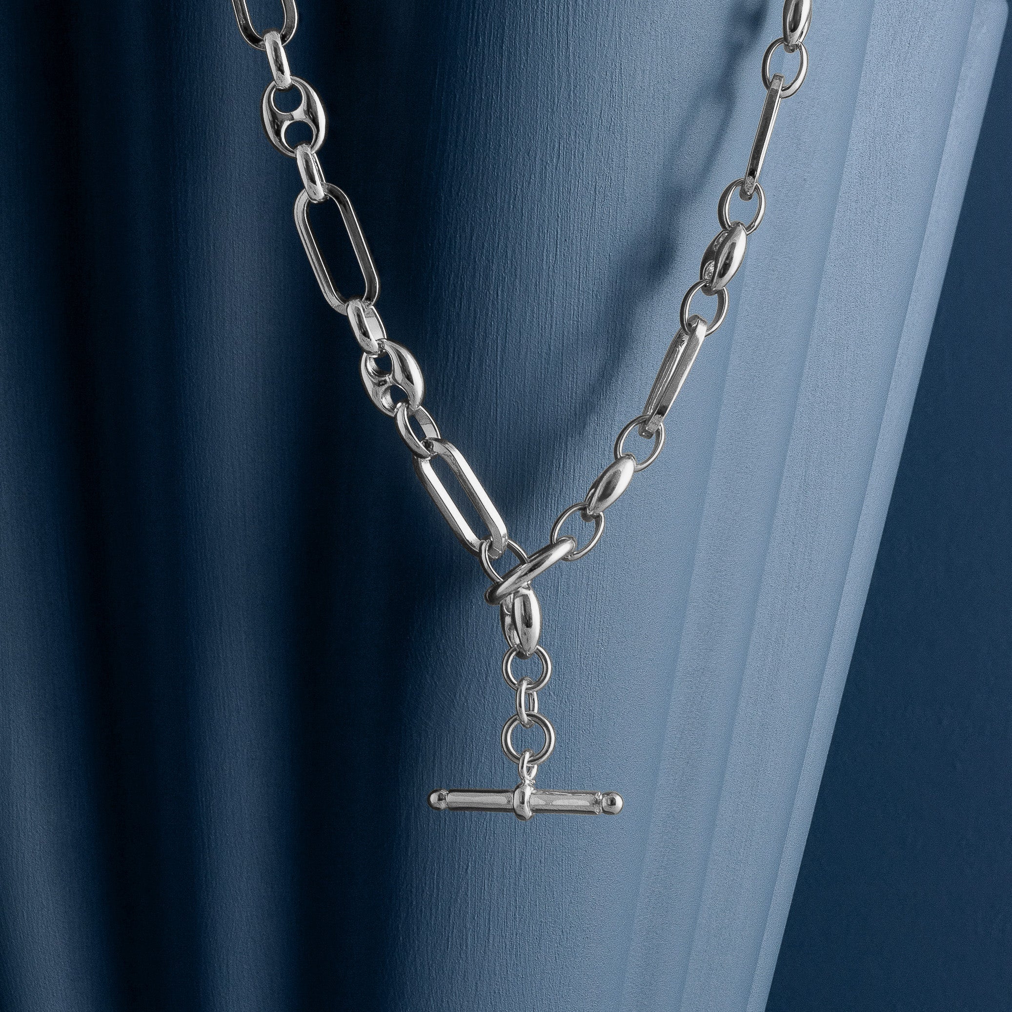 SILVER MIXED LINK T-BAR CHAIN NECKLACE