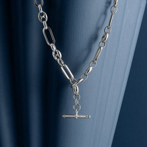 SILVER MIXED LINK T-BAR CHAIN NECKLACE