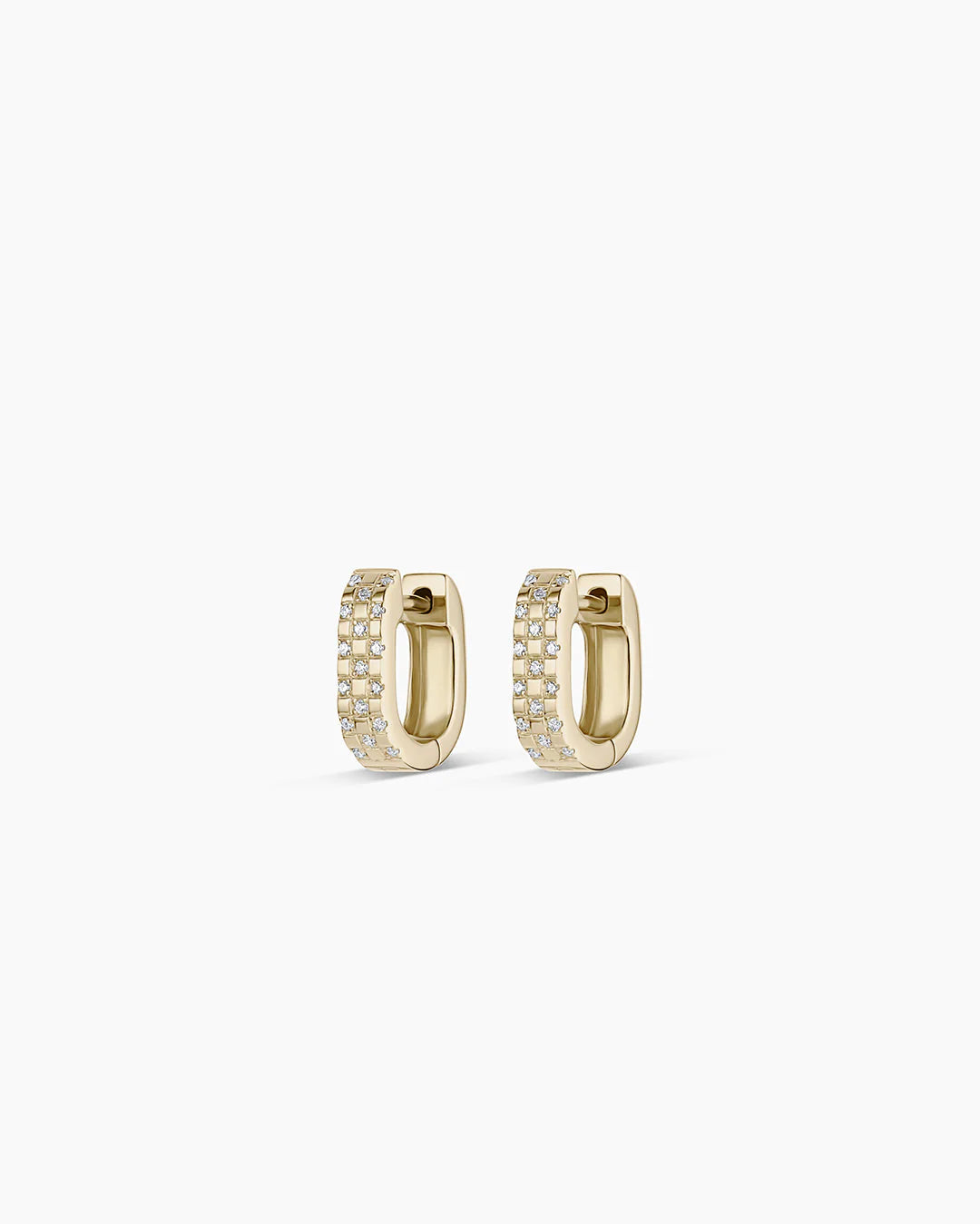14K Diamond Checkered Mini Huggies