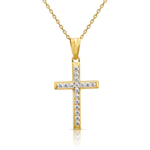 Dazzling 14K Yellow Gold CZ Cross Pendant Necklace with 18" Cable Chain.