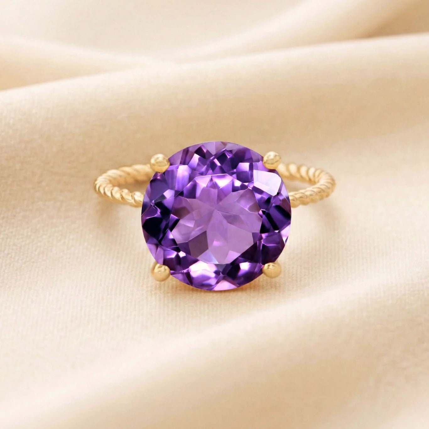 14K Yellow Gold 5 Carat Purple Amethyst Gemstone Ring, "Ms. Luscious"