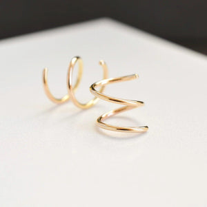 Elegant 14K Solid Gold Spiral Threader Earrings - Perfect Double Hoop Huggie Design for Sensitive Ears.