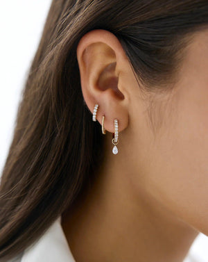Radiant Pear Lab Diamond Huggie Charm Earrings.