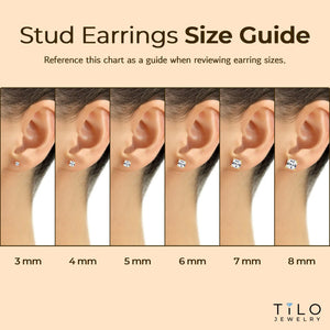 14K Solid White Gold Earrings, Square Studs with Cubic Zirconia Stones and 14K Solid Gold Butterfly Push-Backings, by TILO Jewelry