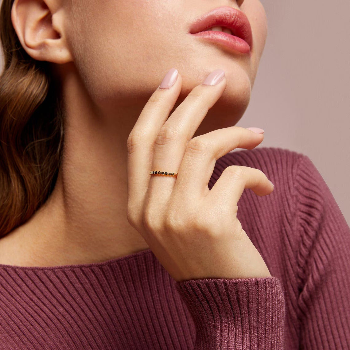 10K Solid Gold Bead Ring: Dainty Handmade Stacking Ring