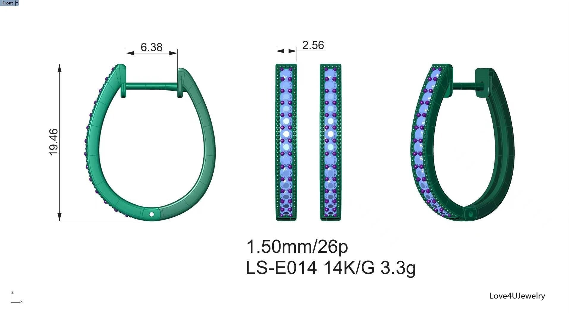 Lab Grown Diamond Hoop Earrings, 14K Gold U Shape, Handmade