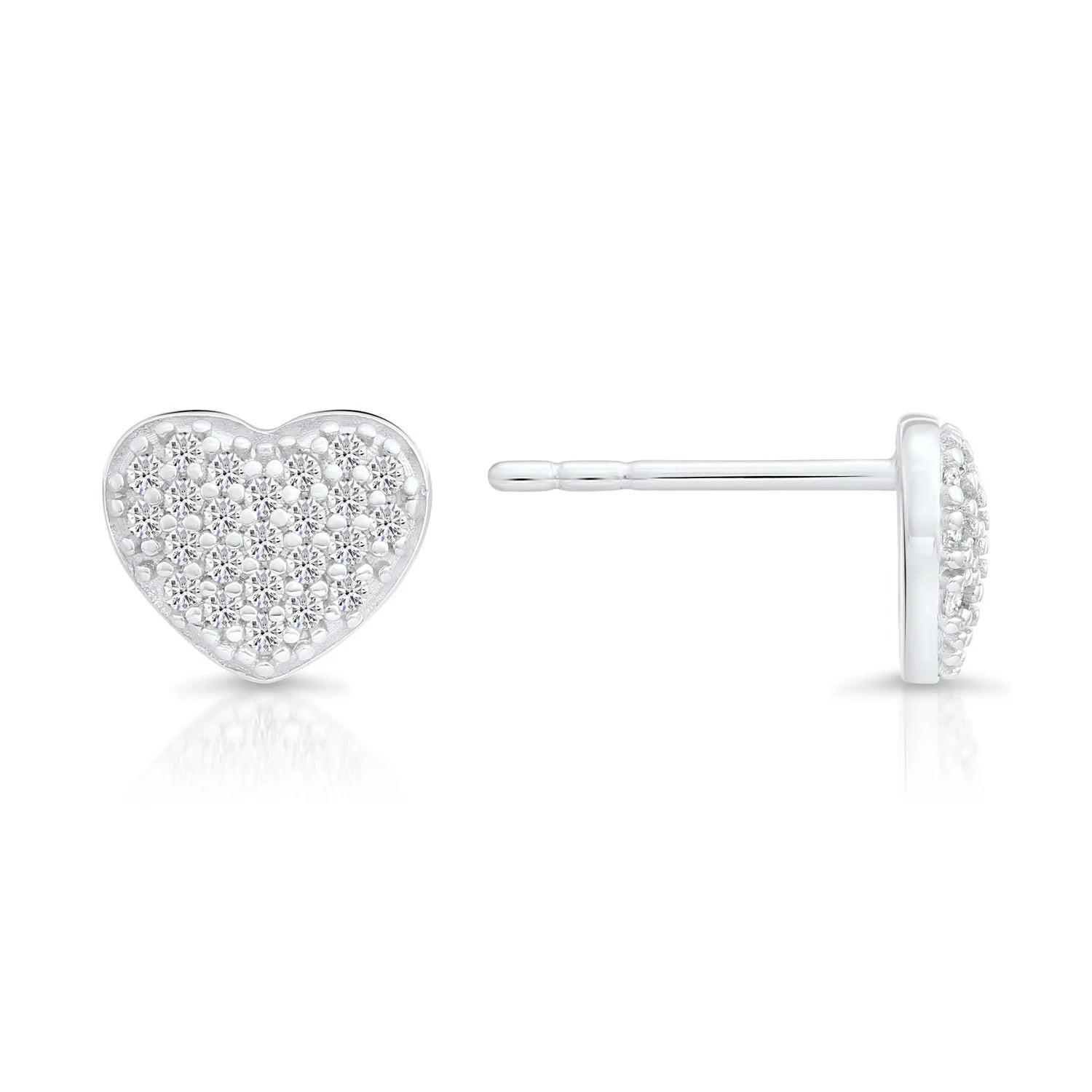 Dazzling Sterling Silver CZ Heart Stud Earrings - Perfect for Any Occasion!.