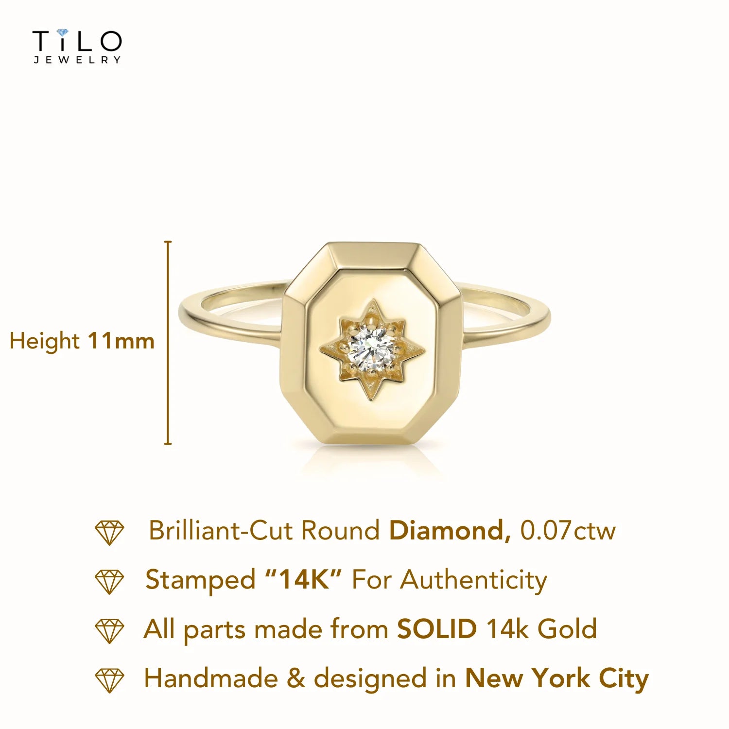 14K Yellow Gold Lab Diamond Signet Ring, 0.07Ctw