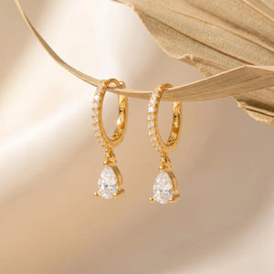 18K Gold Filled Huggie Hoop,Teardrop CZ Drop Earring,Pear Diamond Dangle Hoop,Minimalist Everyday Earring,Bridal Jewelry,Gift for Her