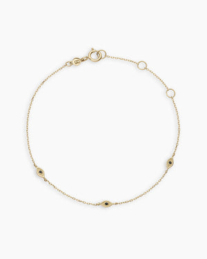 14K Gold Black Onyx Evil Eye Bracelet