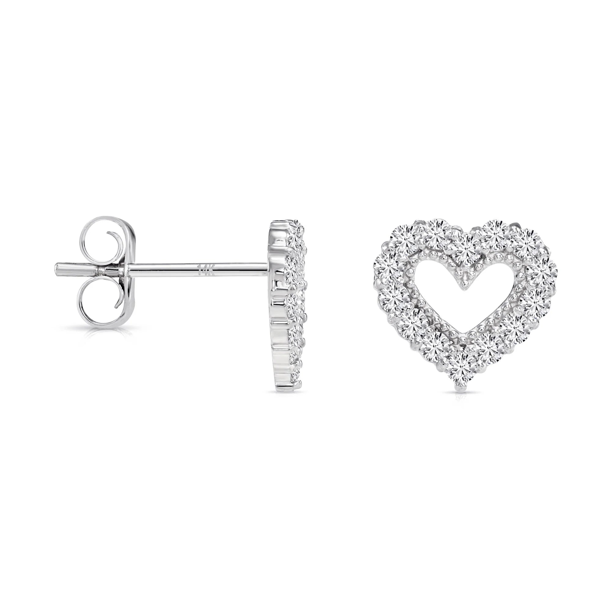14K Gold Lab Diamond Heart Stud Earrings, 0.25Ctw