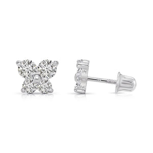 14K Solid Gold Butterfly CZ Stud Earrings, with Secure Screw-Backs
