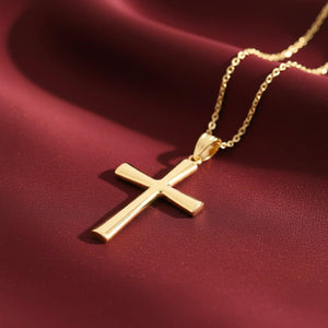 Elegant 14K Gold Classic Cross Pendant Necklace with 18" Cable Chain.