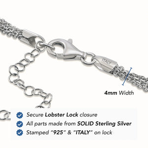925 Sterling Silver Italian Multi-Row Cable Chain Bracelet, Adjustable 7"-8"
