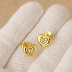 9Ct Gold Stud Earrings Heart Design 8 Mm Pair in Luxury Gift Box