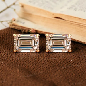 2Ct Emerald Cut Diamond Earrings, Solitaire Emerald Cut Moissanite Earrings, Everyday Diamond Earrings, Emerald Diamond Studs,Gift for Women