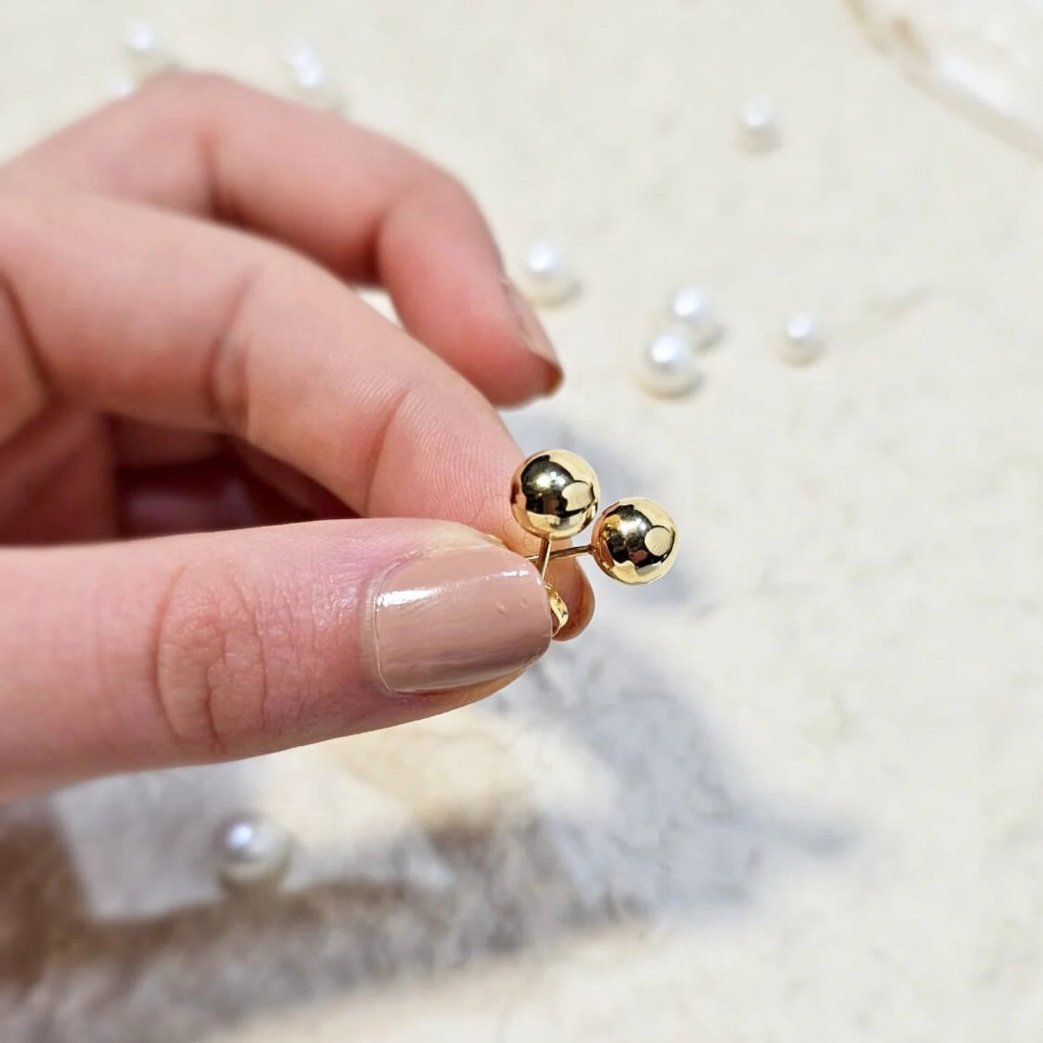 14K Solid Gold Ball Stud Earrings: Minimalist Bead Studs